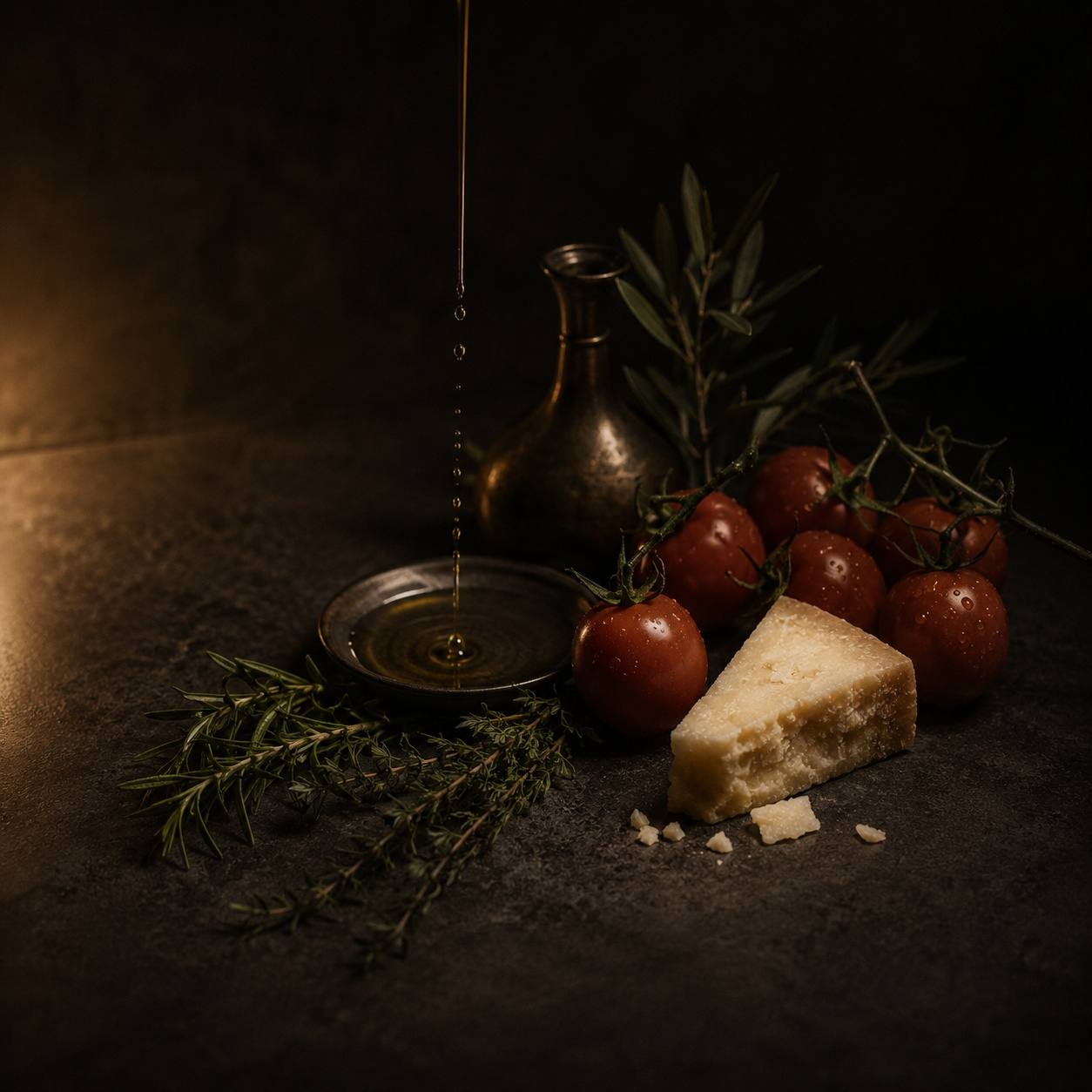 Italiaanse ingrediënten op een donkere ondergrond